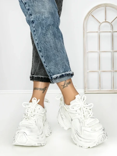 Pantofi Sport Dama cu Platforma 3605-13 WHITE | MEI