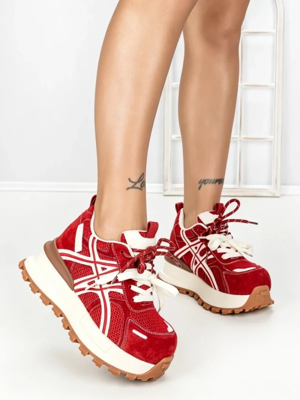 Pantofi Sport Dama din piele naturala 3651 RED | PANTOFUL