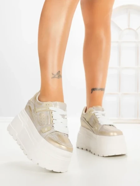 Pantofi Sport Dama cu Platforma 6208-9 CHAMPAGNE | MEI